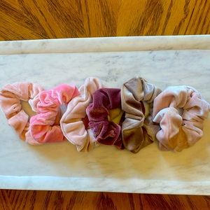 6 Velvet Hair Scrunchies - Shades of Blush/Pink
